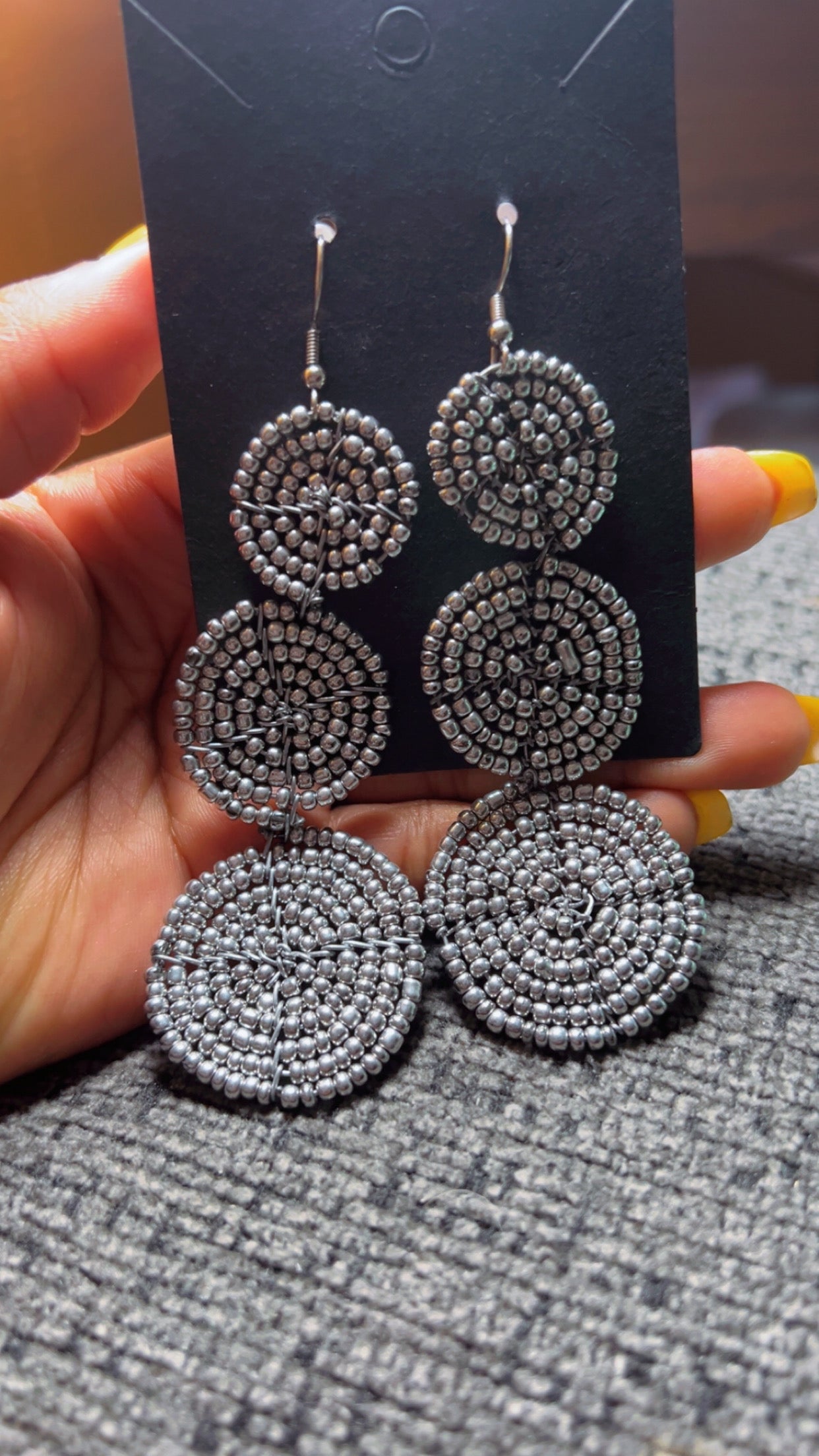 Beaded silver earrings
